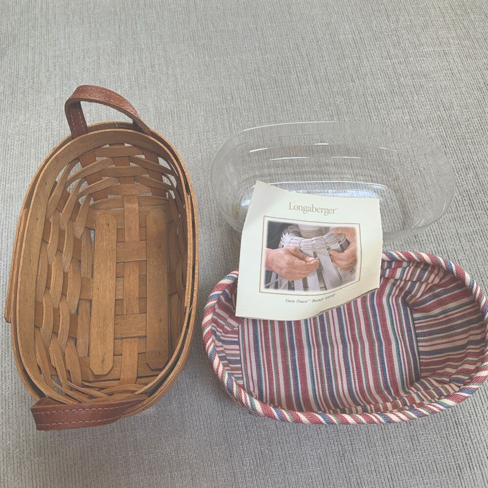 Longaberger 2004 Knick Knack Basket Set Liner Protector Leather Handles - Picture 7 of 7